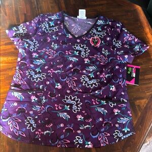 Scrub Star Purple Floral Women's Scrub top